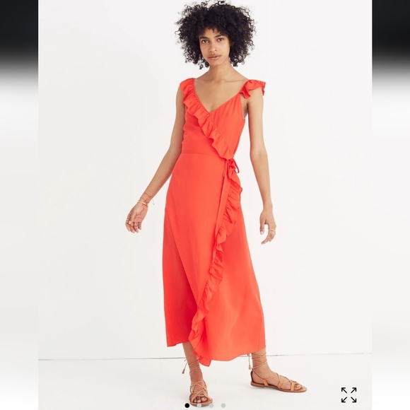 NWT Madewell Ruffled Wrap Maxi in Ripe Persimmon Red Lightweight Dress 00 - Picture 1 of 8